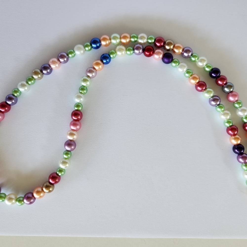 Hand Crafted Multicolor Pearl Necklace and Earring Set Rainbow - Picture 4 of 7